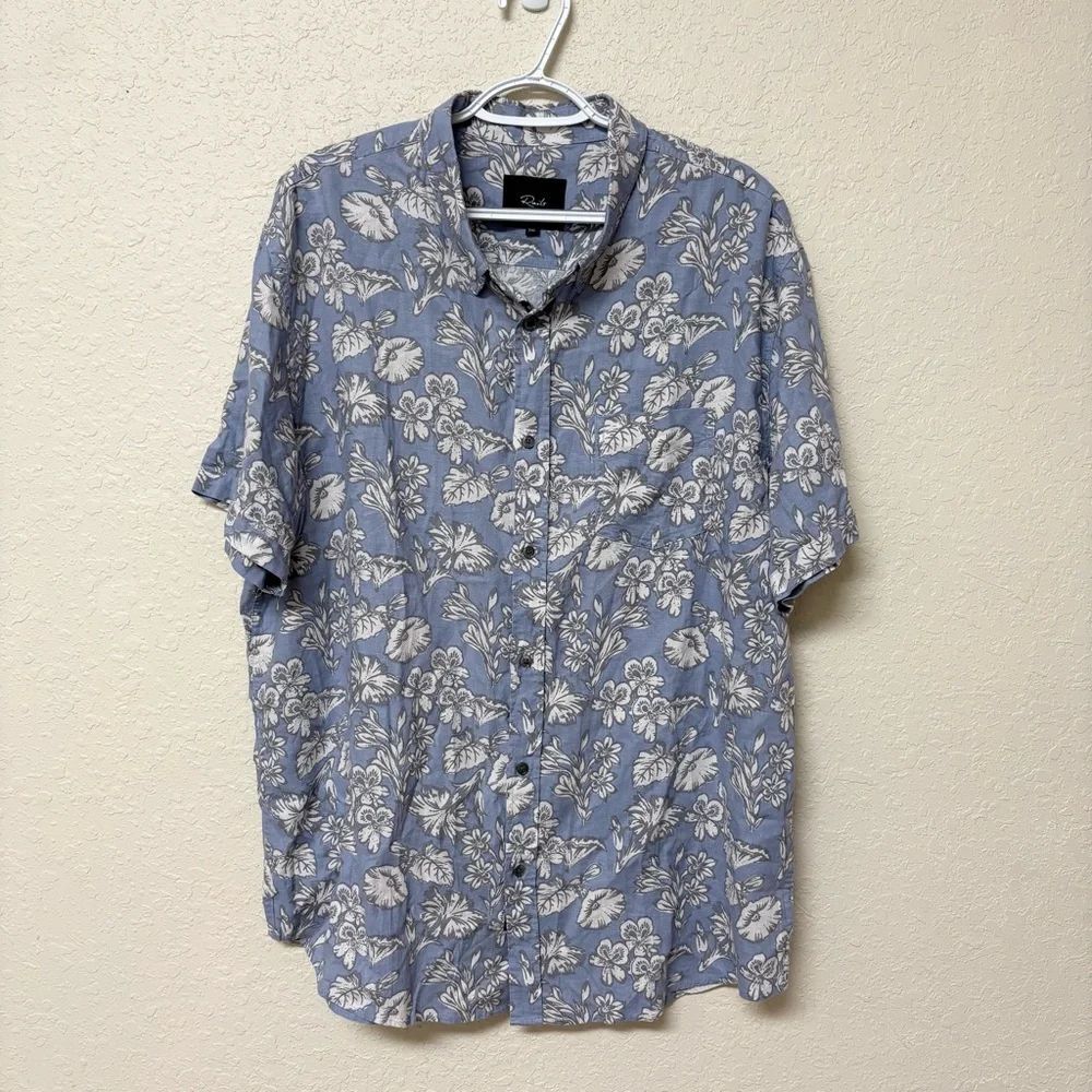 Rails Blue Floral Linen Blend Short Sleeve Men’s Hawaiian Shirt Size XXL